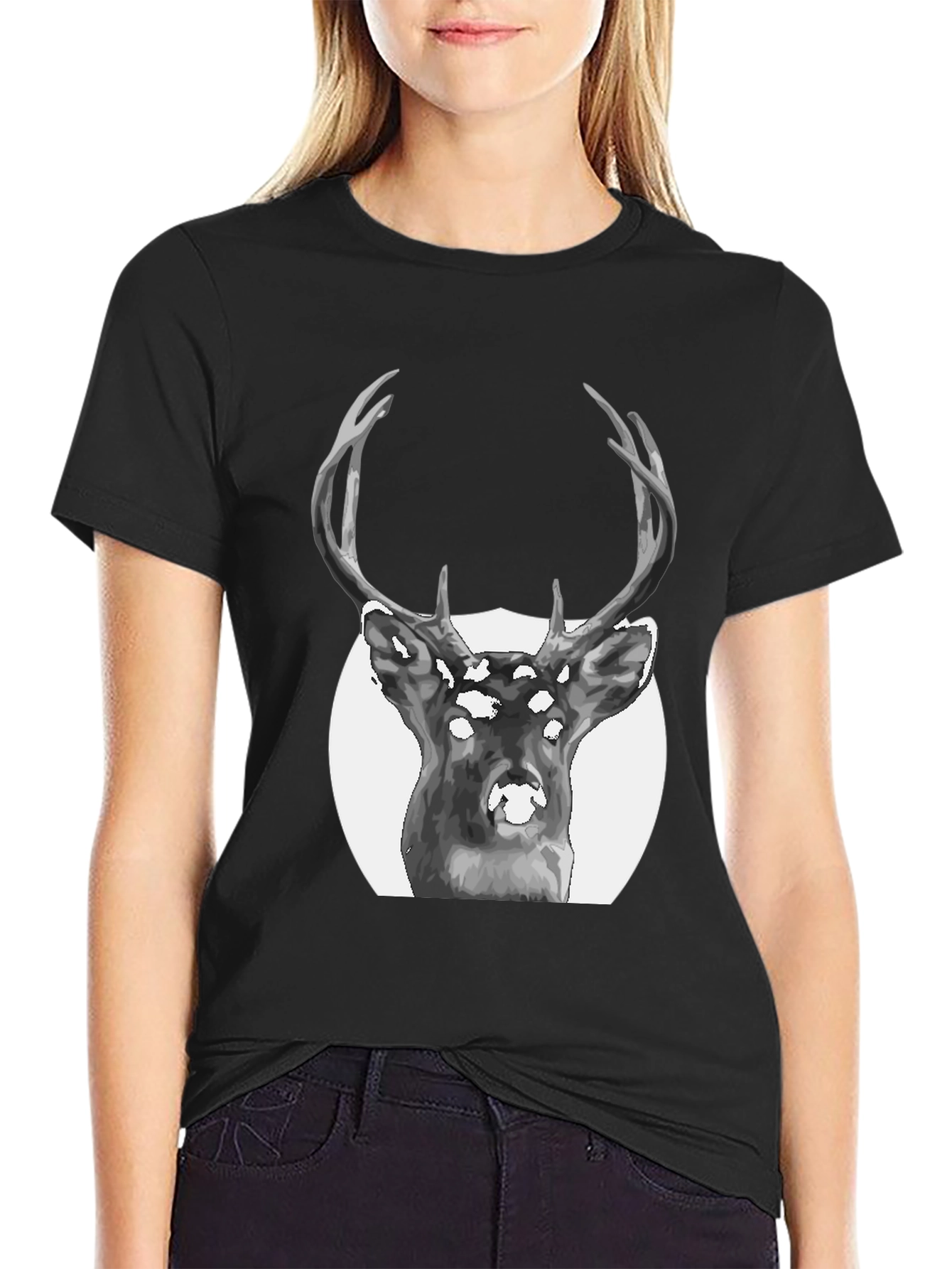 Black Deer Graphic Print Black T-Shirt view 2