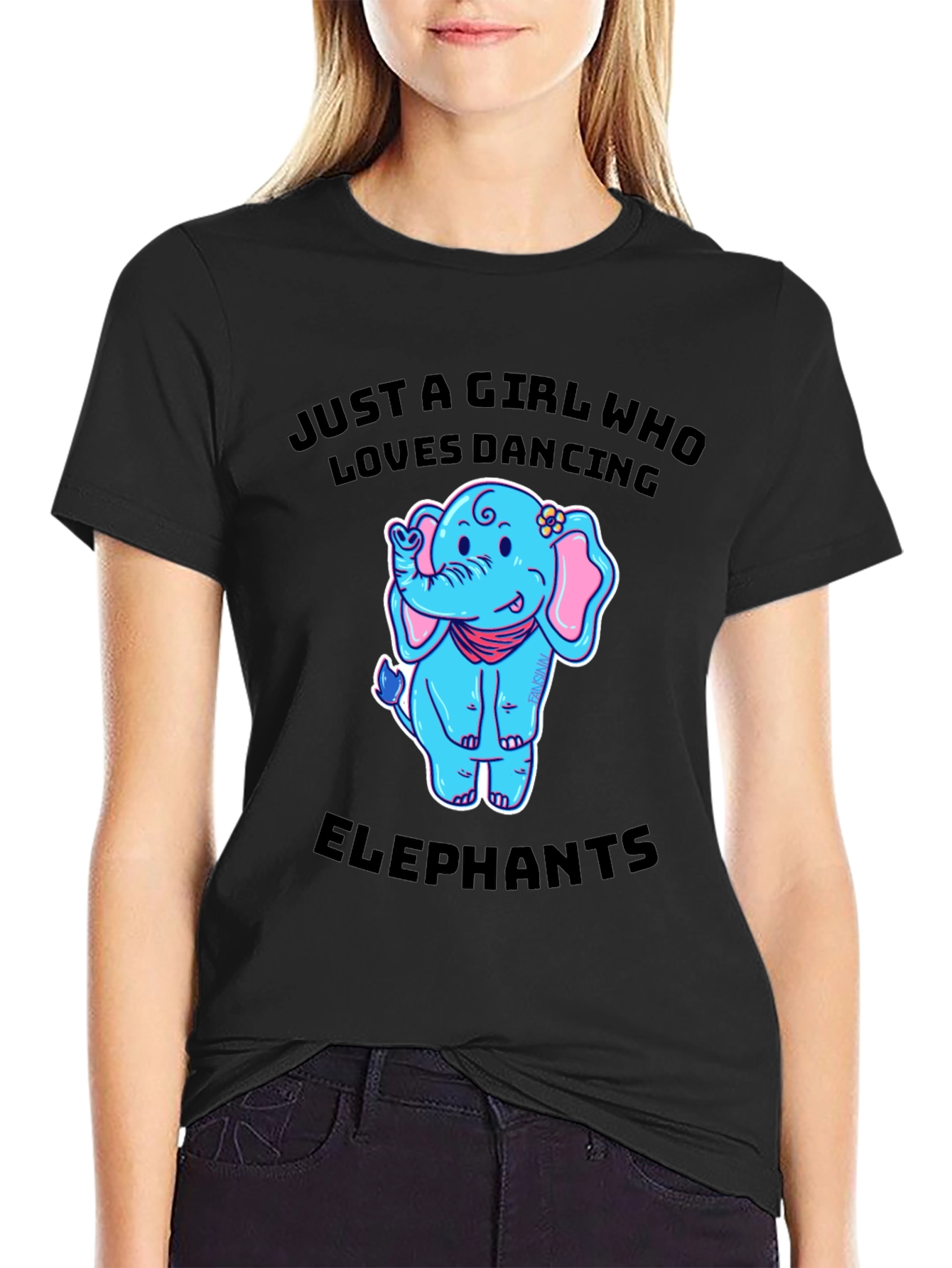 Black Dancing Elephant Girl's Graphic T-Shirt view 2