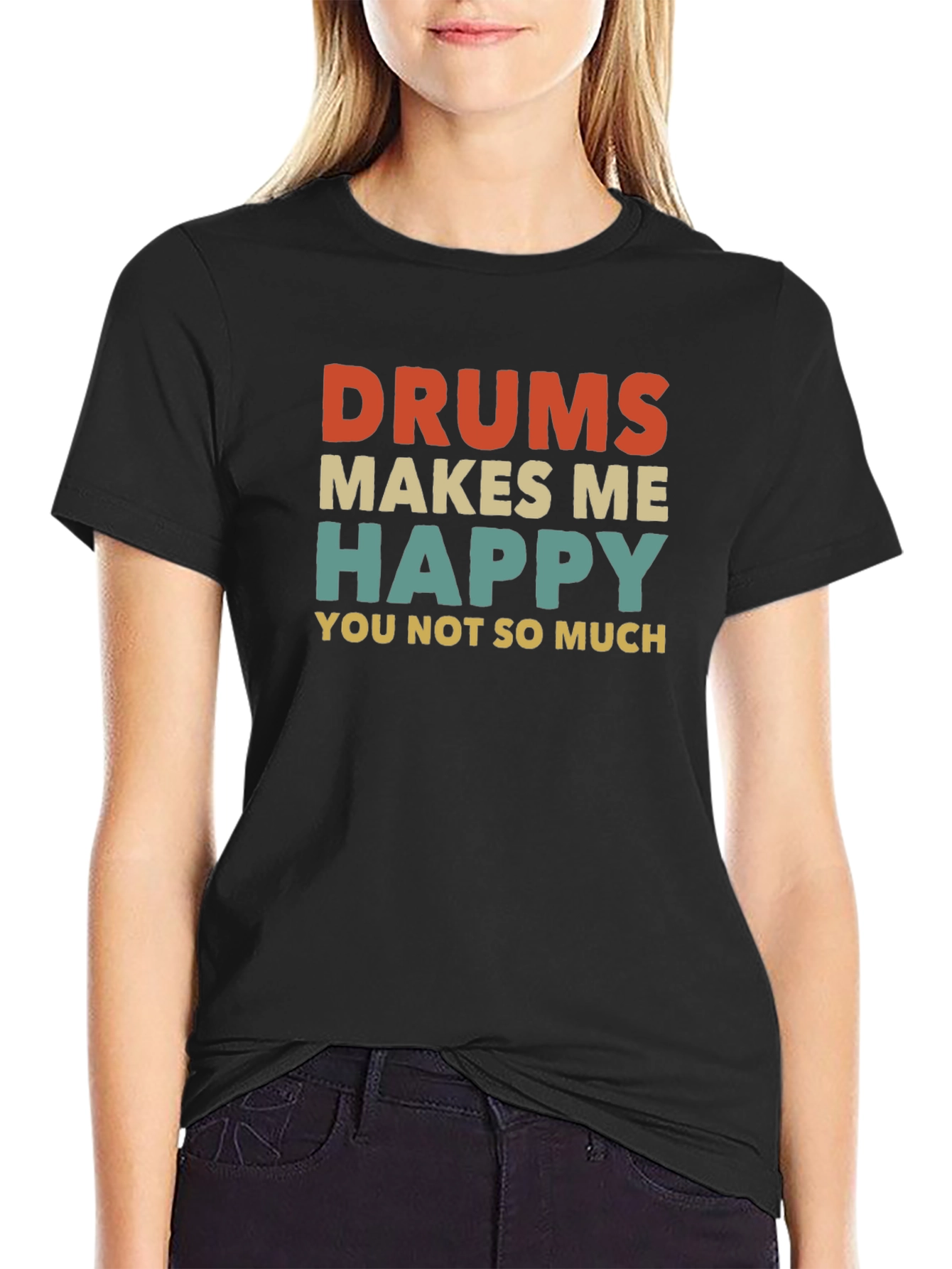 Black Drums Make Me Happy T-Shirt - Funny Musician Tee view 2
