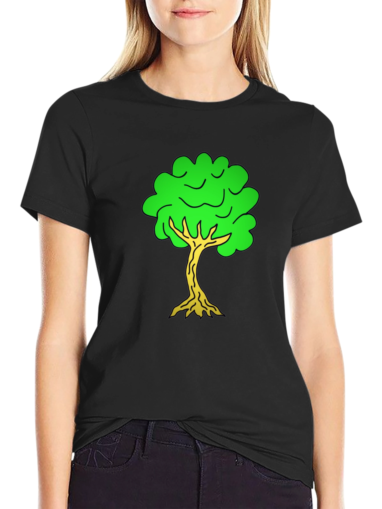 Black Cartoon Tree Black T-Shirt view 2
