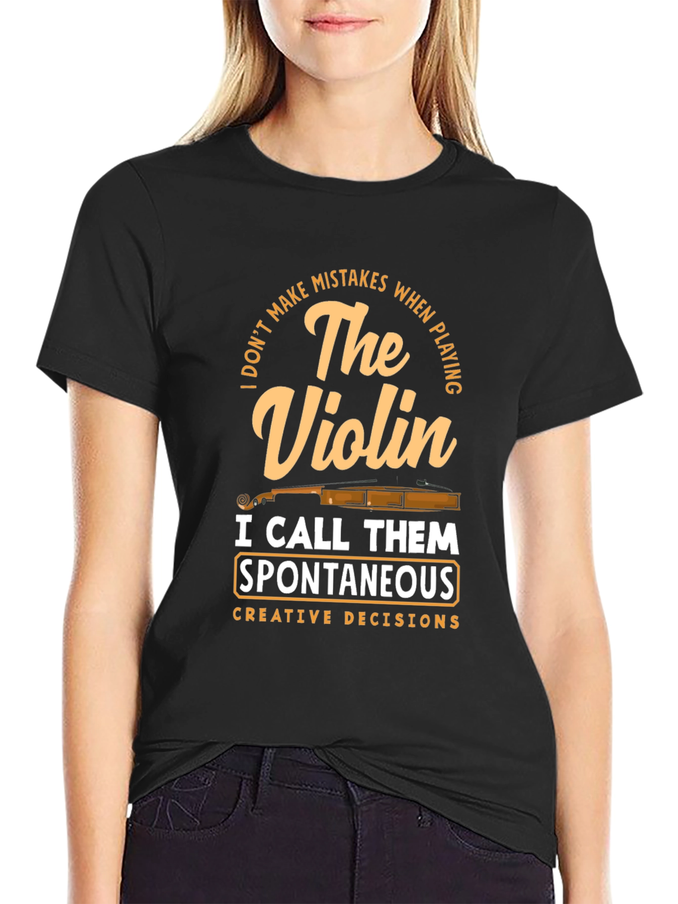 Black Violin Player T-Shirt - Spontaneous Creative Decisions view 2