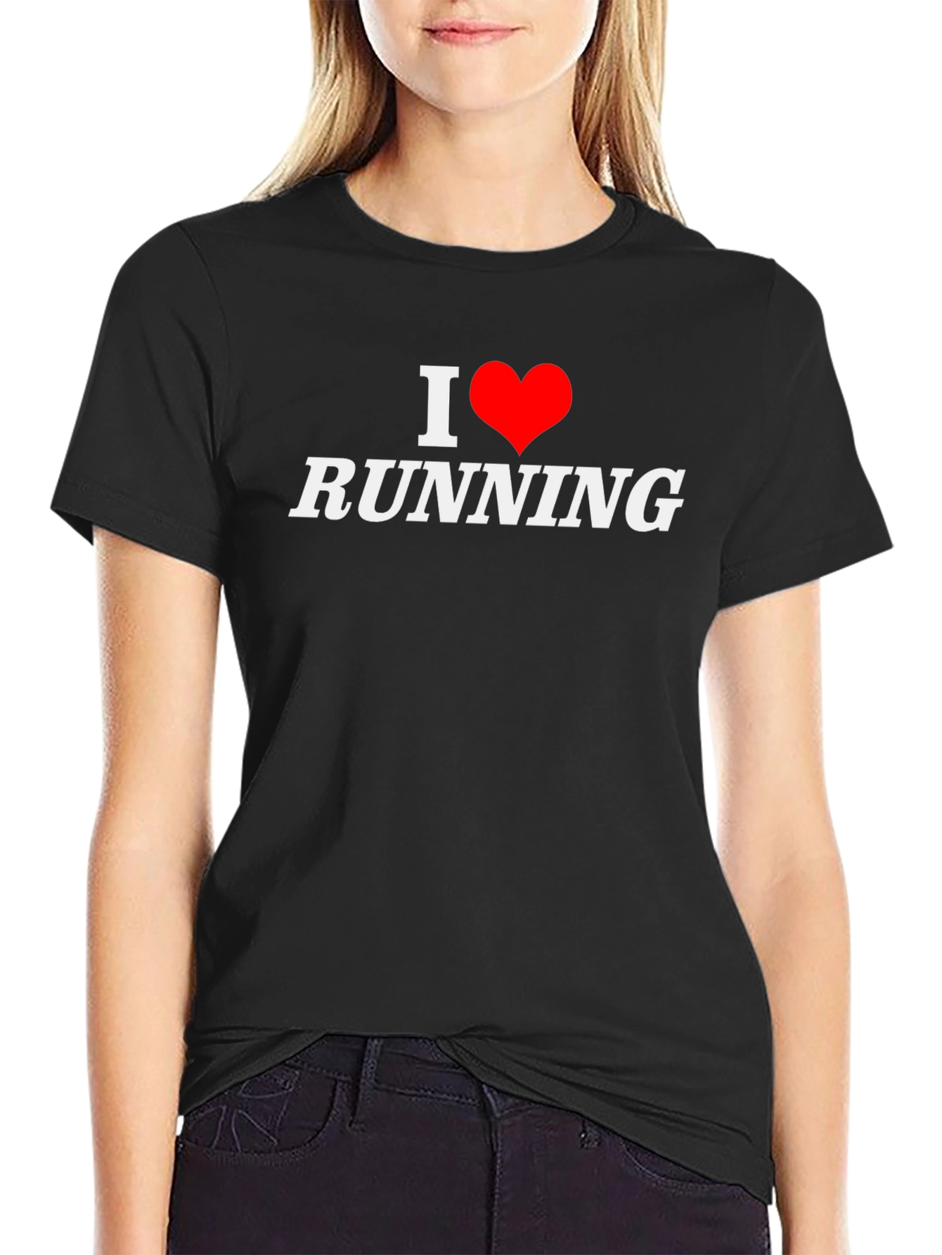 Black I Heart Running Black Cotton Tee view 2