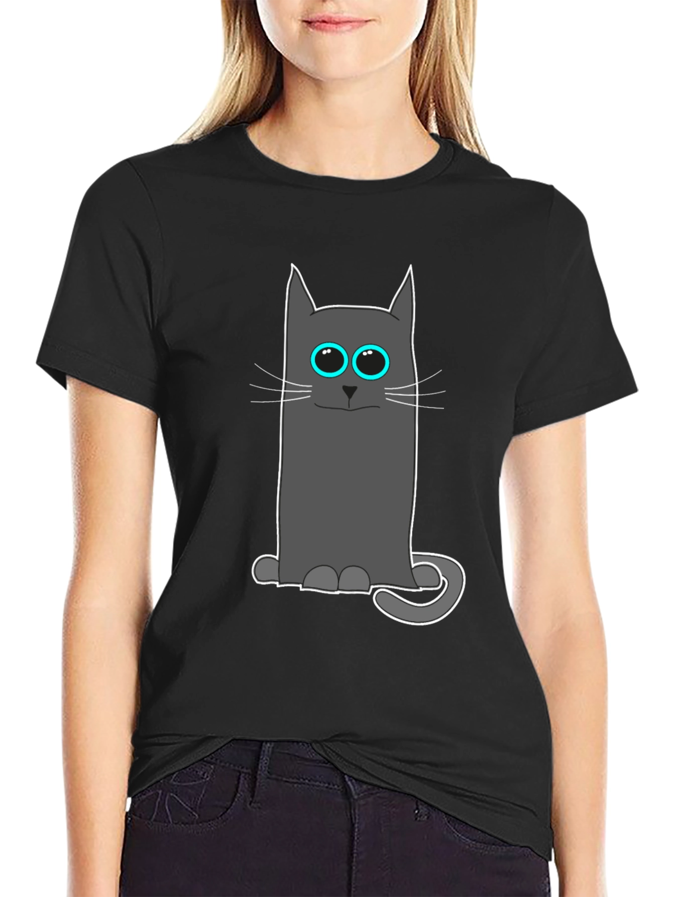 Black Cool Cat Tee: Funny Cartoon Cat T-Shirt view 2