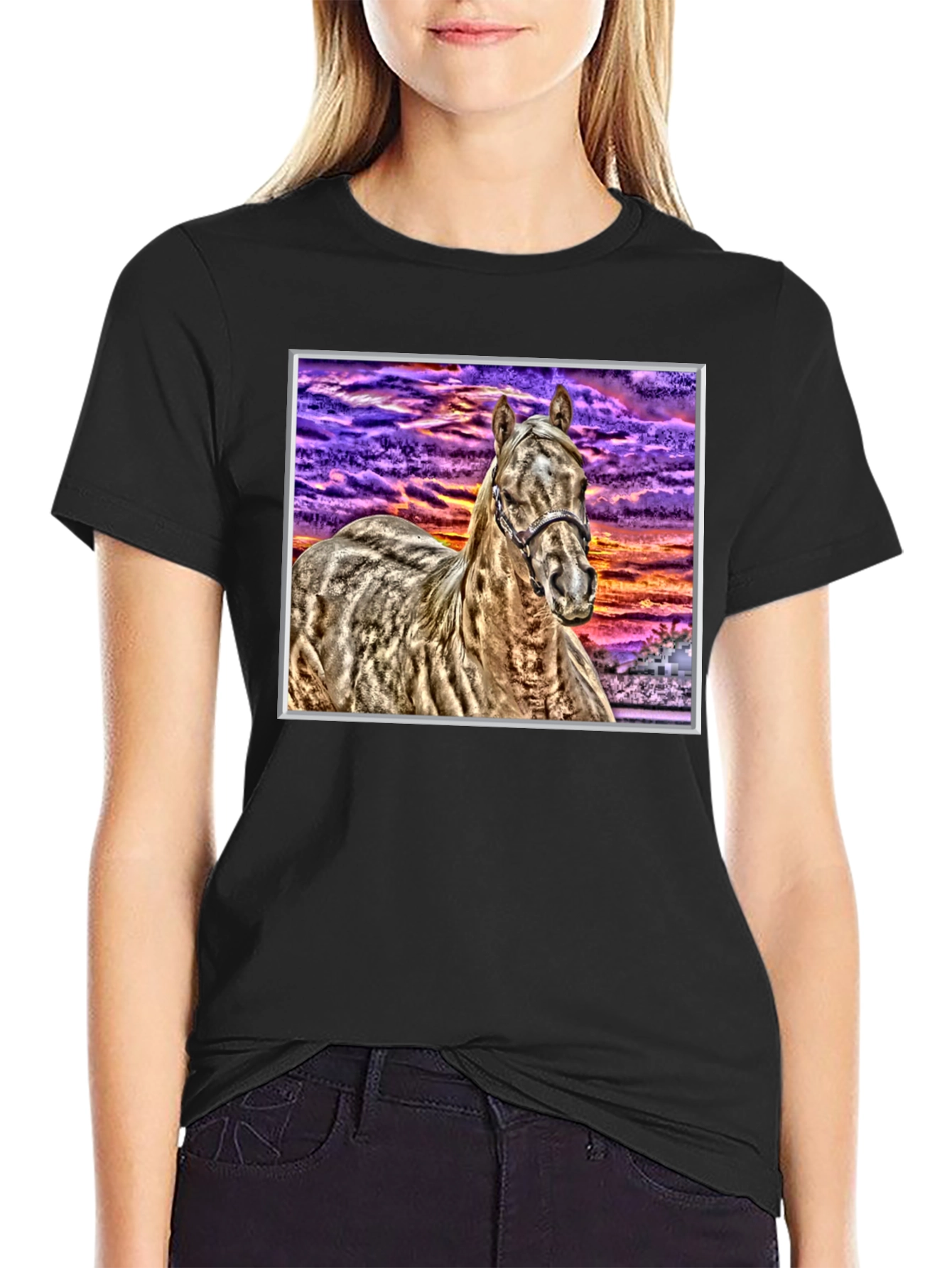 Black Horse Graphic T-Shirt - Sunset Stallion Tee view 2