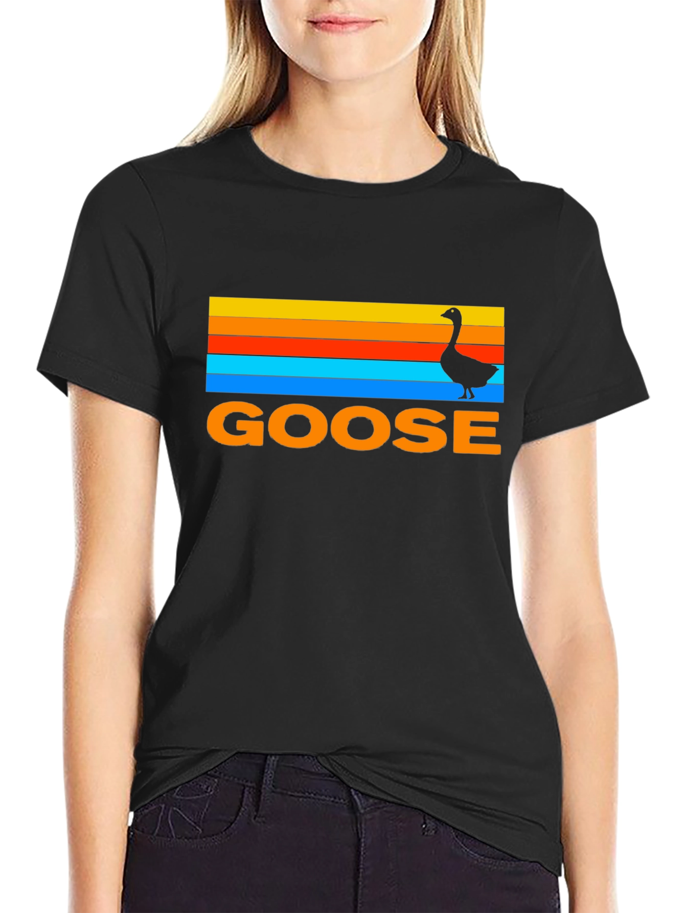 Black Retro Goose T-Shirt - Sunset Graphic Tee view 2