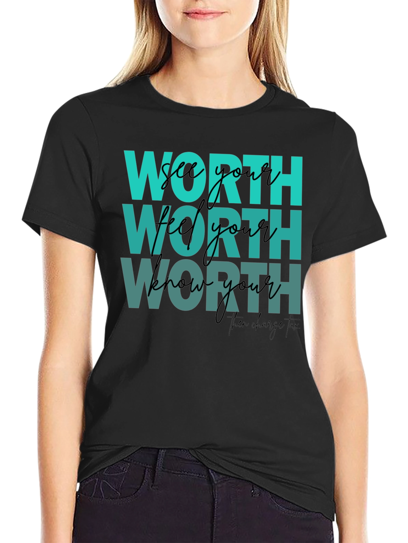 Black Know Your Worth Graphic Tee view 2