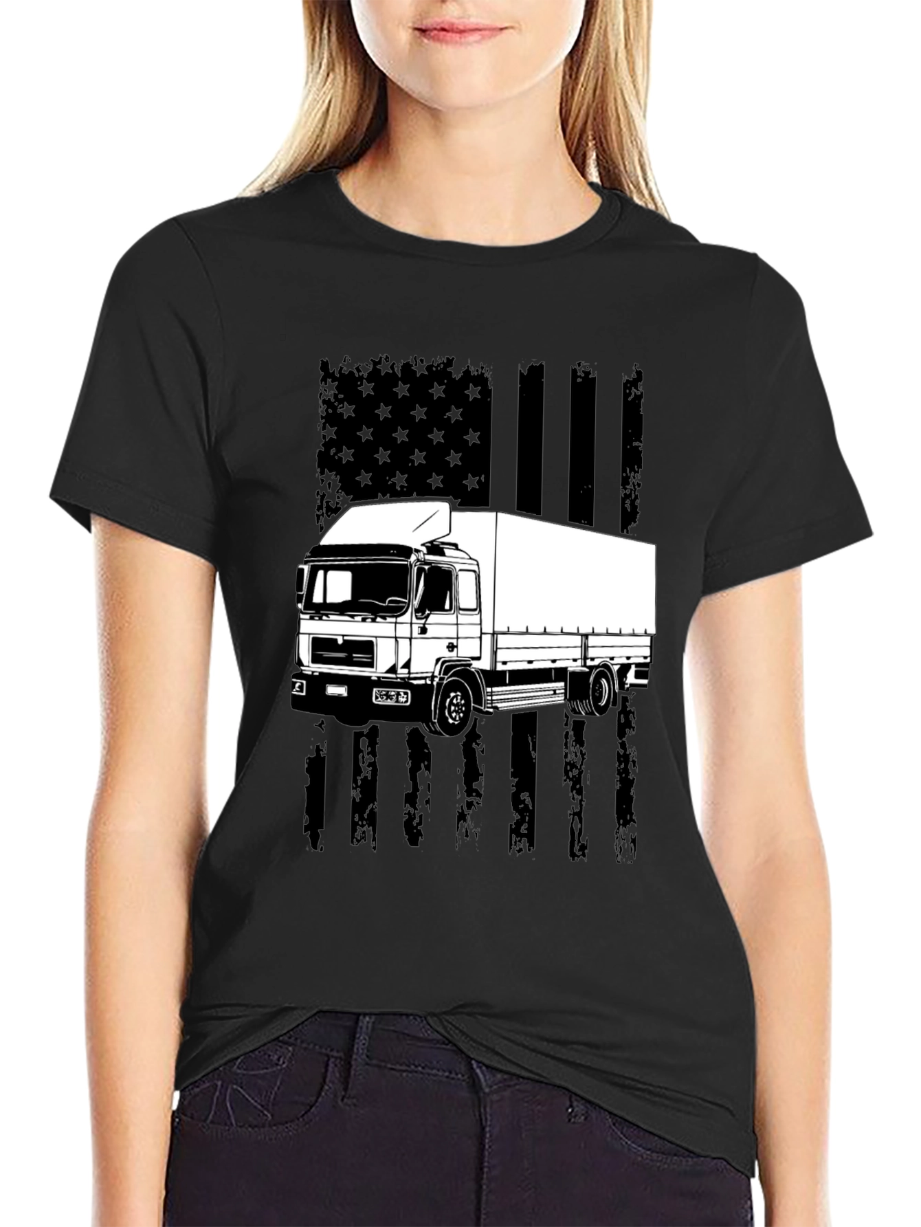 Black Trucker T-Shirt - American Flag Style view 2