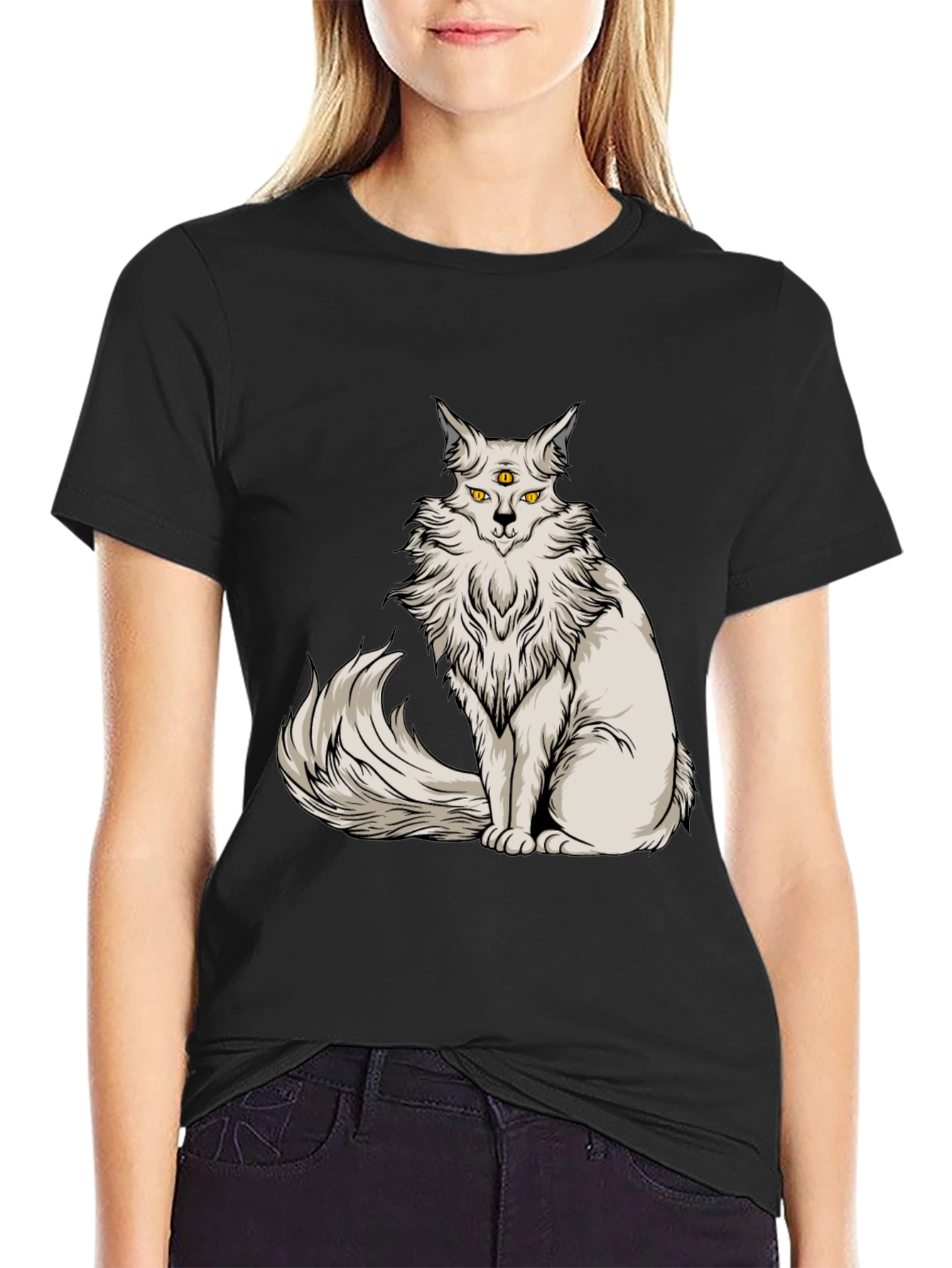 Black Mystic Cat T-Shirt - Third Eye Design view 2