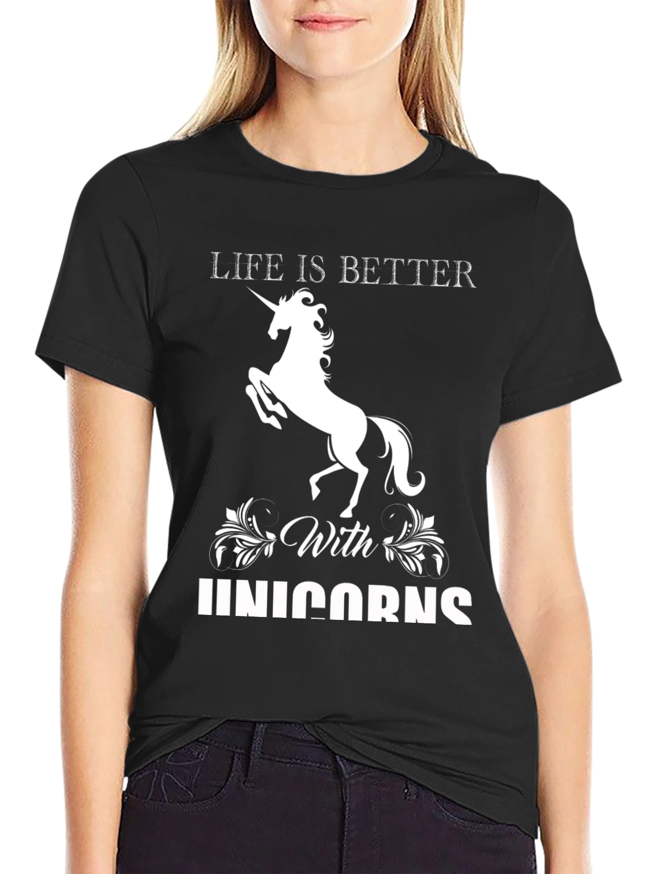 Black Life Is Better With Unicorns T-Shirt view 2