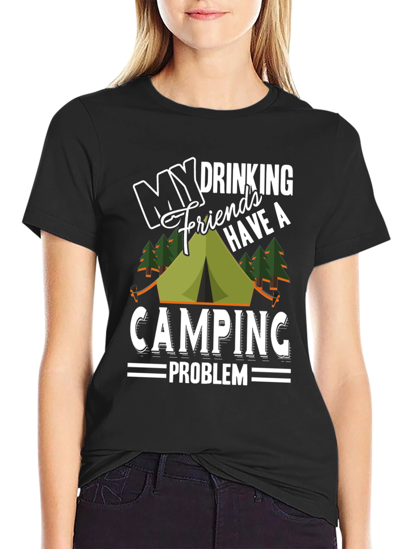 Black My Drinking Friends Camping T-Shirt view 2