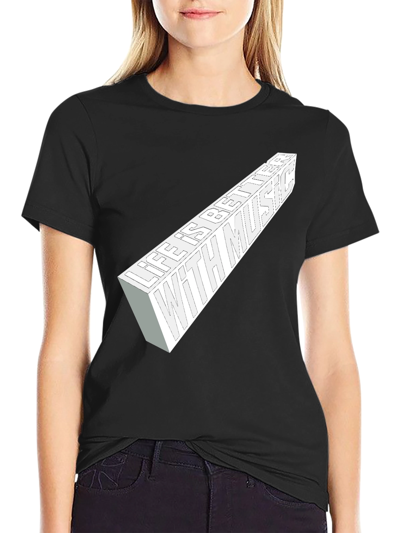 Black Life is Better with Music Black Graphic Tee view 2