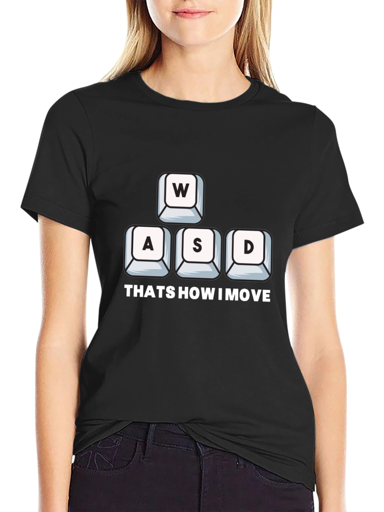Black Gamer Move T-Shirt - WASD Keys Design view 2