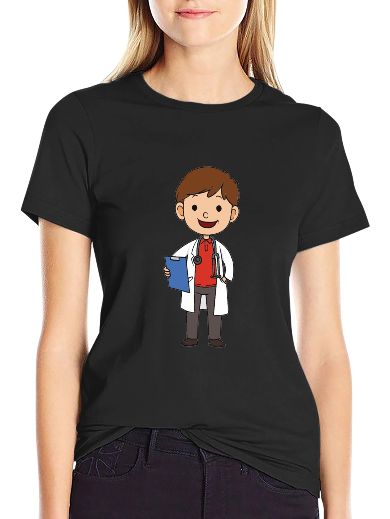 Black Cartoon Doctor Graphic Print Tee view 2