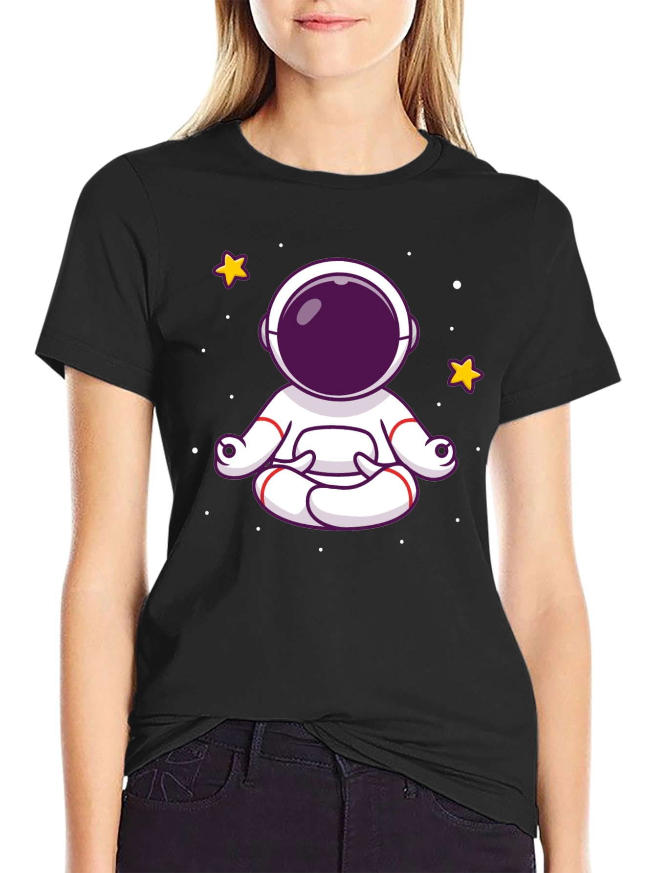 Black Meditating Astronaut Graphic Tee - Black Cotton Shirt view 2