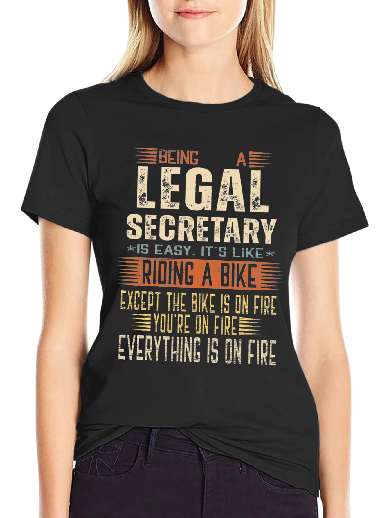 Black Legal Secretary T-Shirt: Riding a Bike On Fire view 2