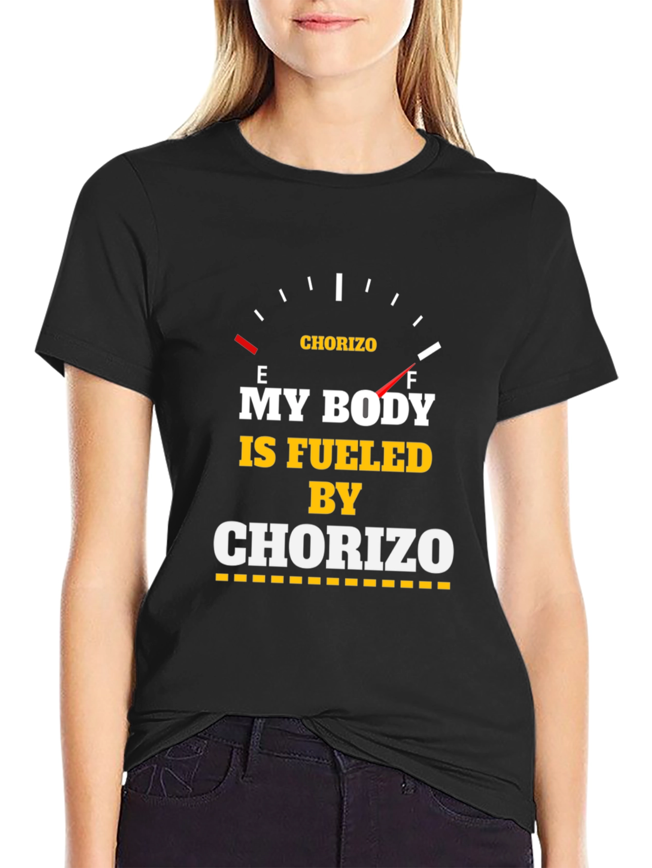 Black Fueled by Chorizo T-Shirt - Funny Foodie Tee view 2