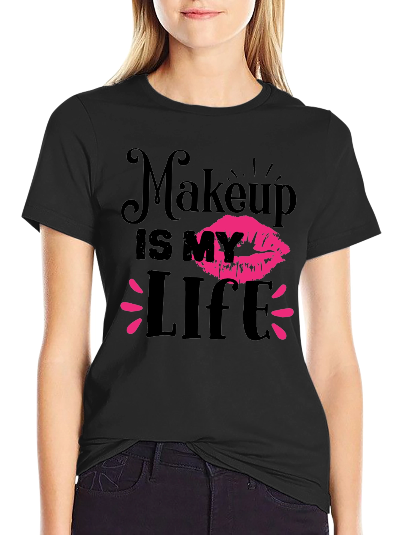 Black Makeup Is My Life Graphic Tee - Black view 2