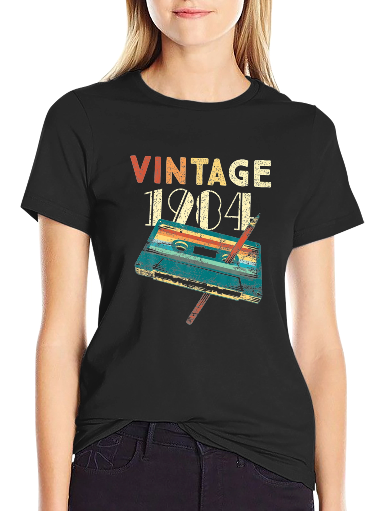 Black Vintage 1984 Cassette Tape Graphic T-Shirt view 2