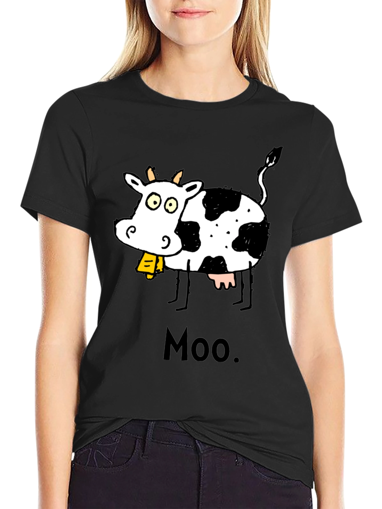 Black Moo Cow Graphic T-Shirt - Black view 2