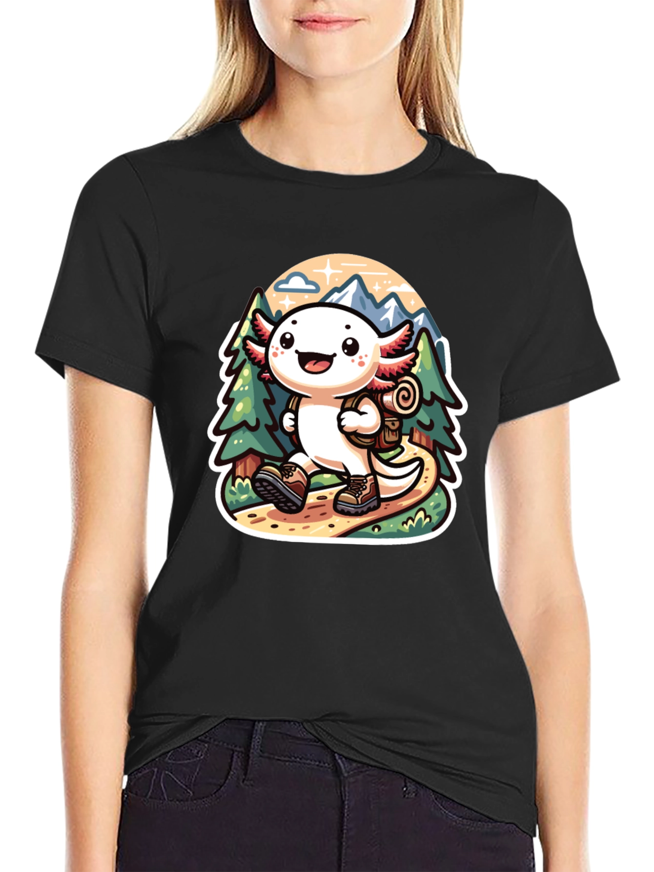 Black Axolotl Hiking T-Shirt view 2