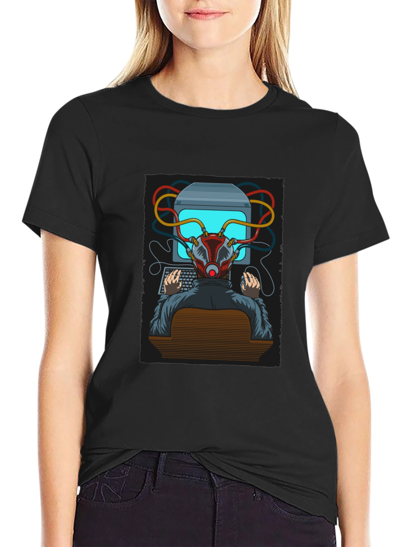Black Hacker Graphic T-Shirt - Cyberpunk Style Tee view 2