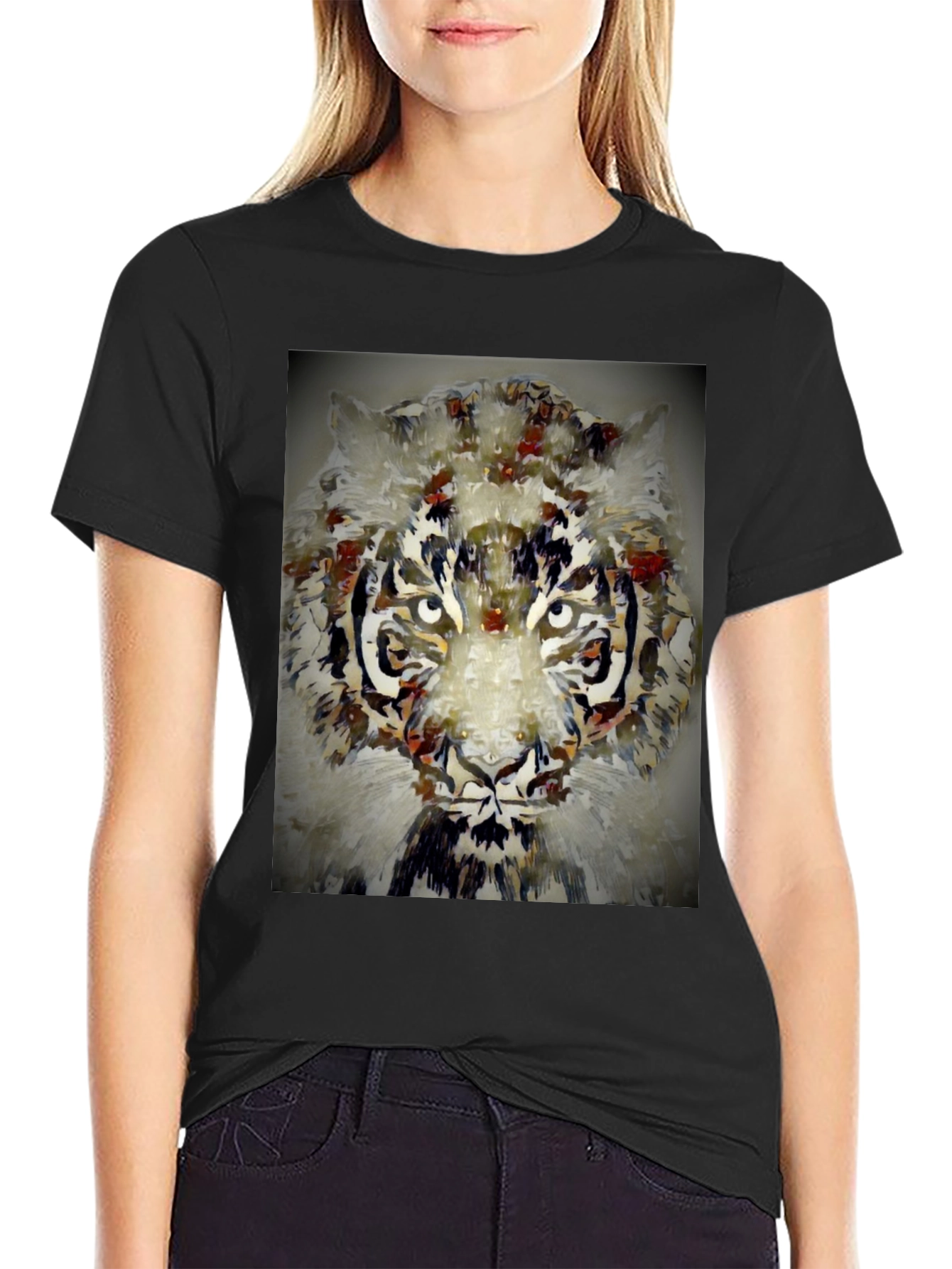 Black Abstract Tiger Graphic Tee view 2