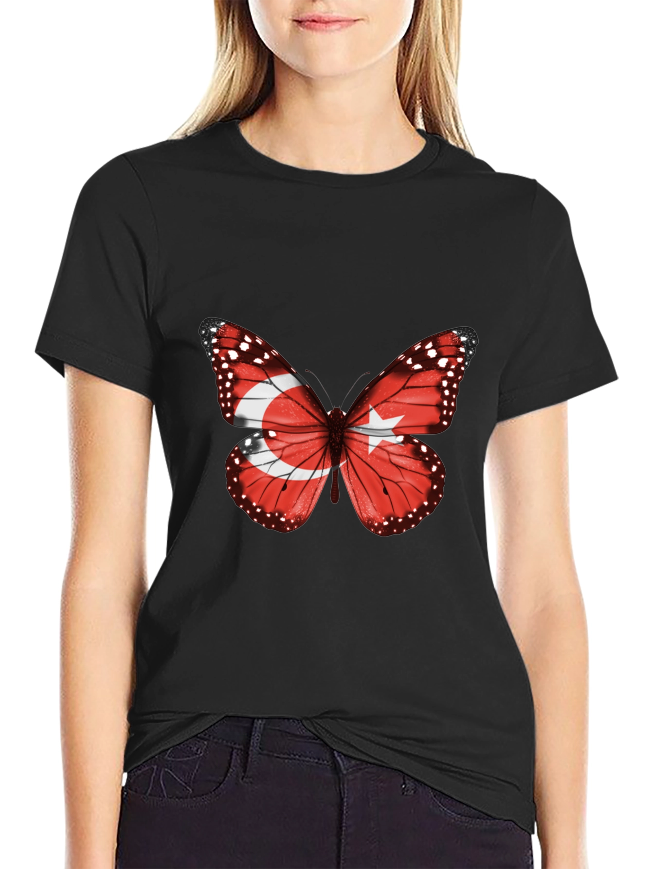 Black Turkey Flag Butterfly Graphic Tee view 2
