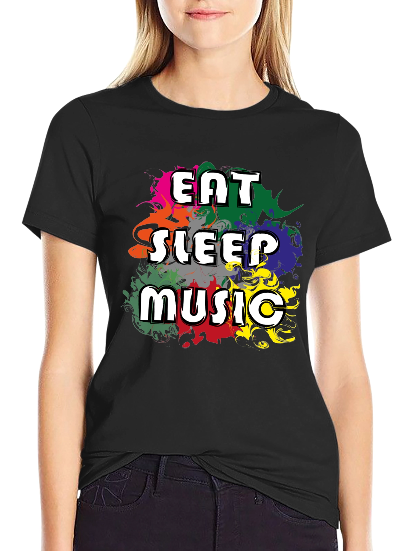 Black Eat Sleep Music T-Shirt - Colorful Graphic Tee view 2
