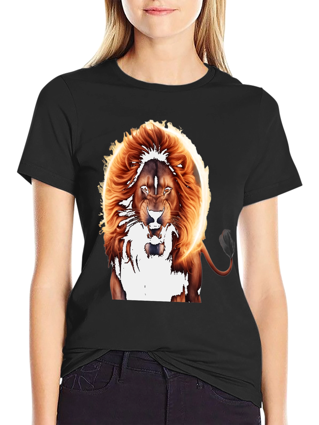Black Fiery Lion Graphic Tee - Bold Animal Print view 2