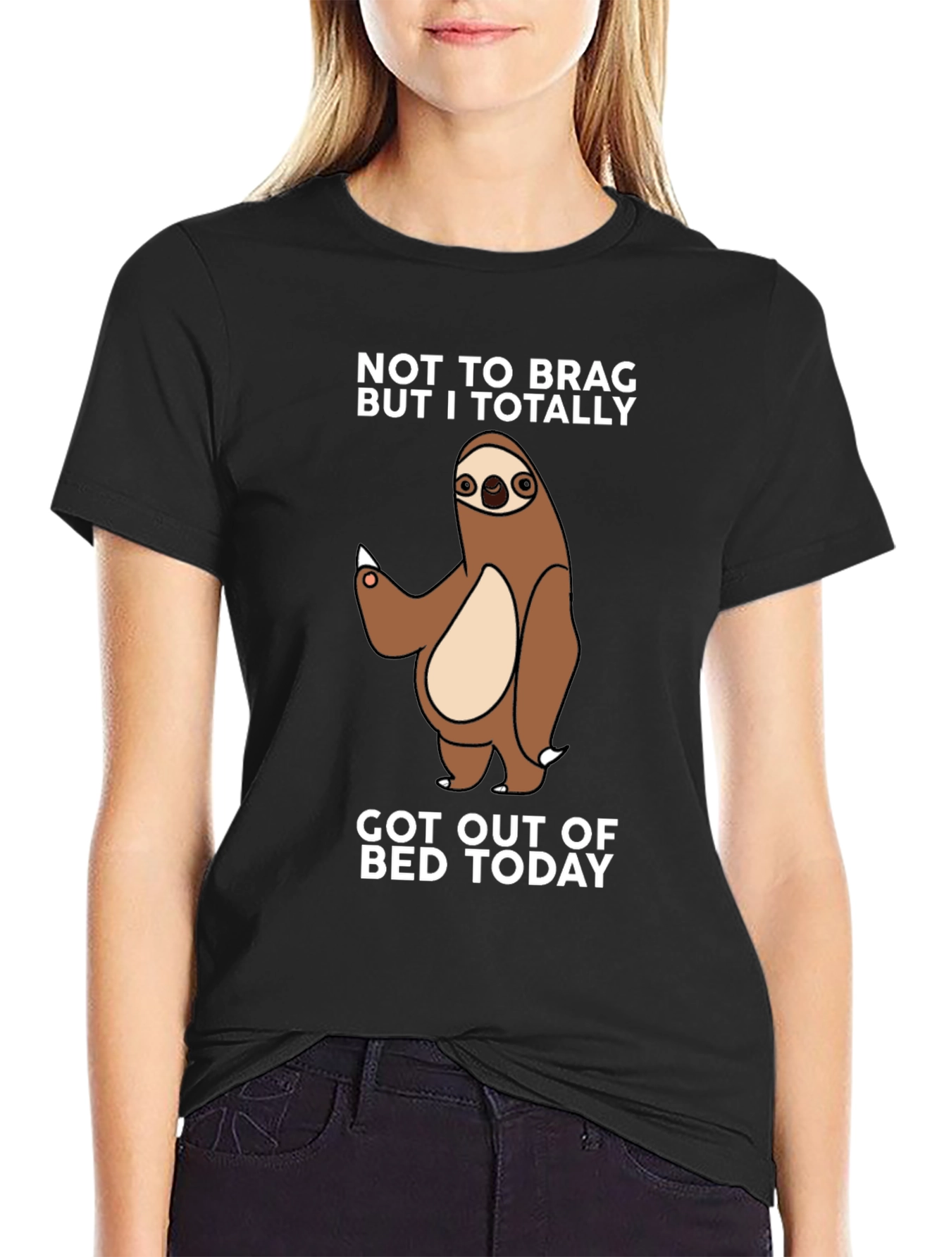 Black Funny Sloth T-Shirt - Got Out of Bed Today view 2