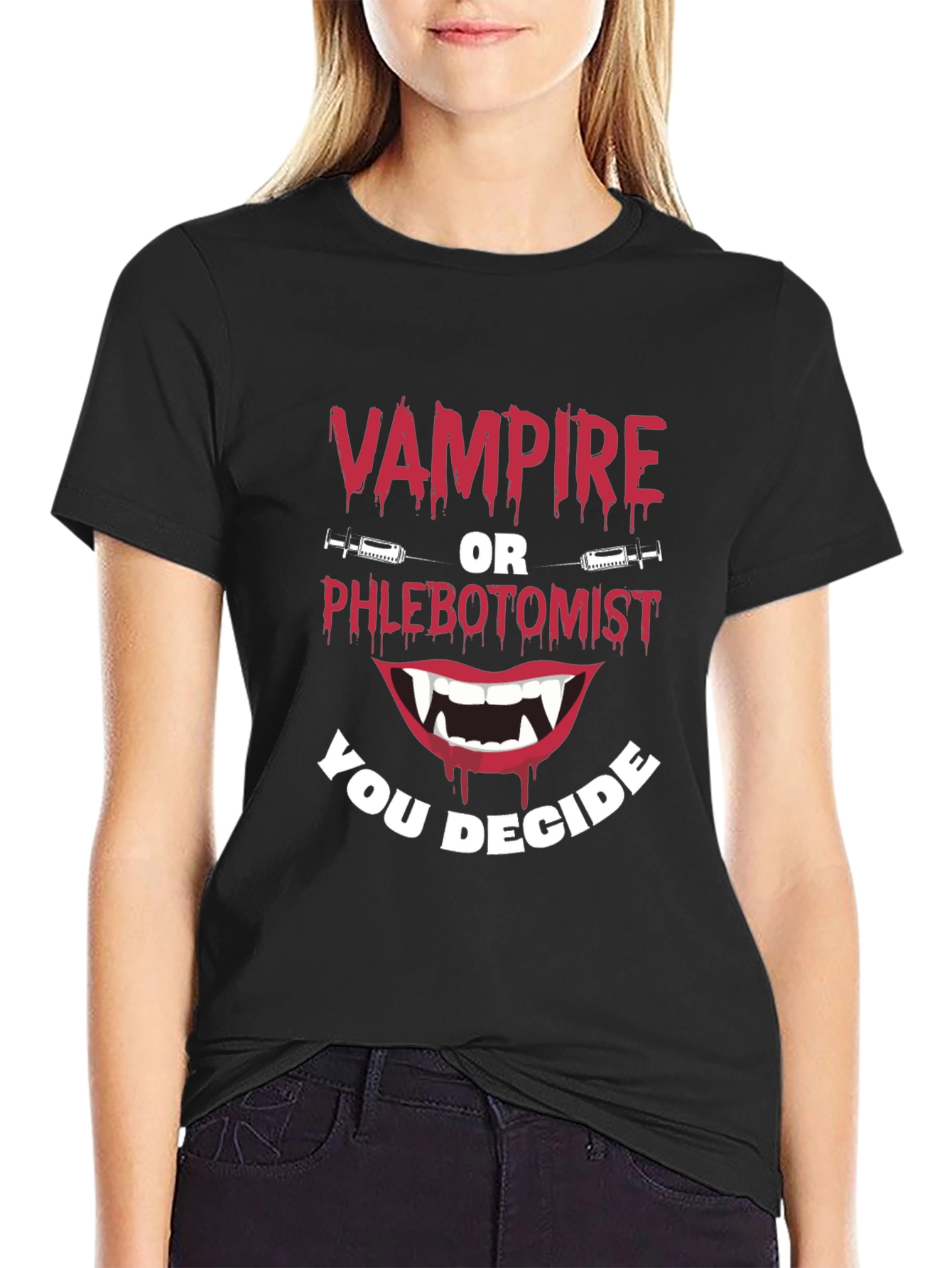 Black Vampire or Phlebotomist Funny Graphic Tee view 2