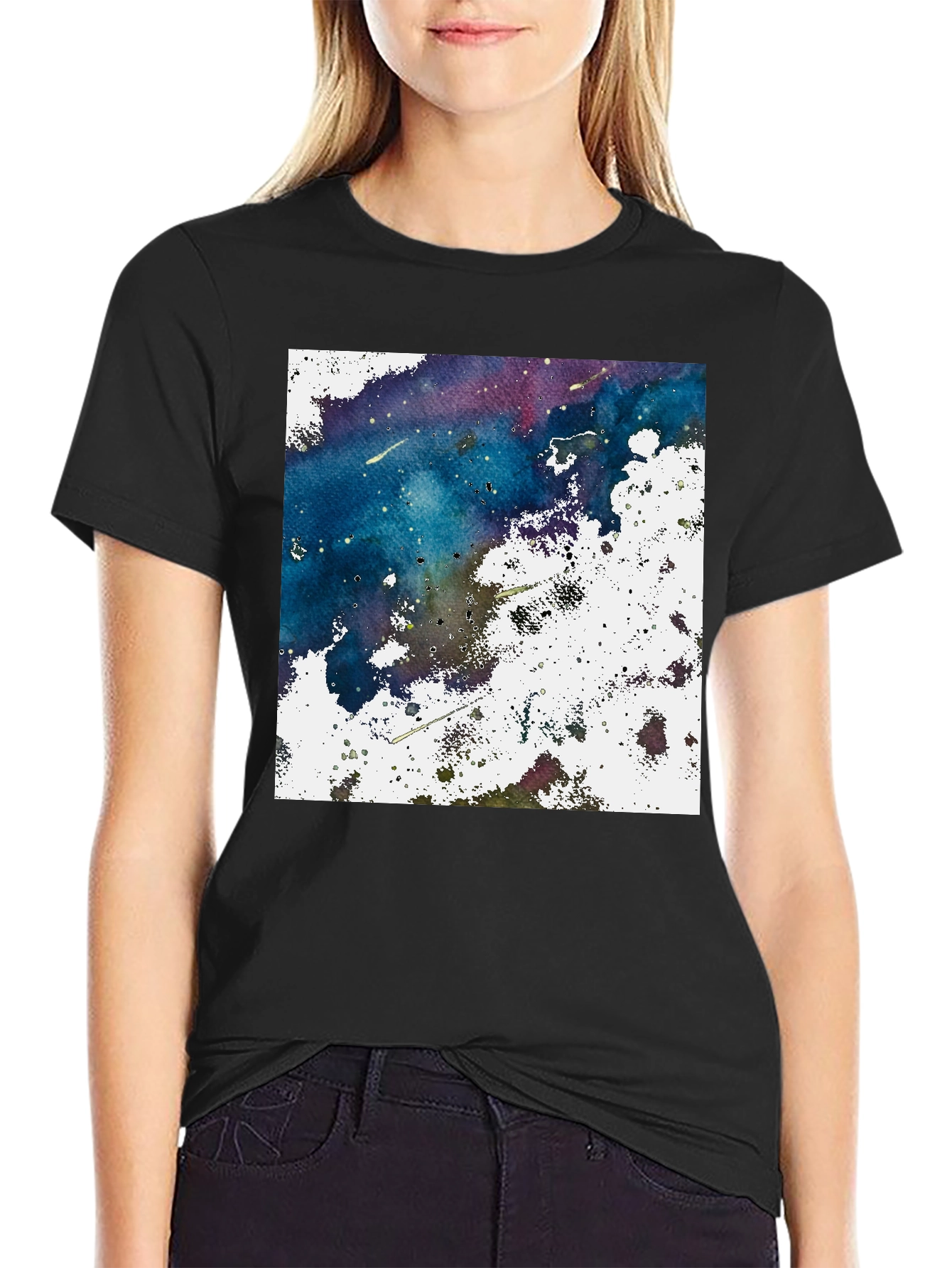 Black Abstract Galaxy Graphic Print Black T-Shirt view 2