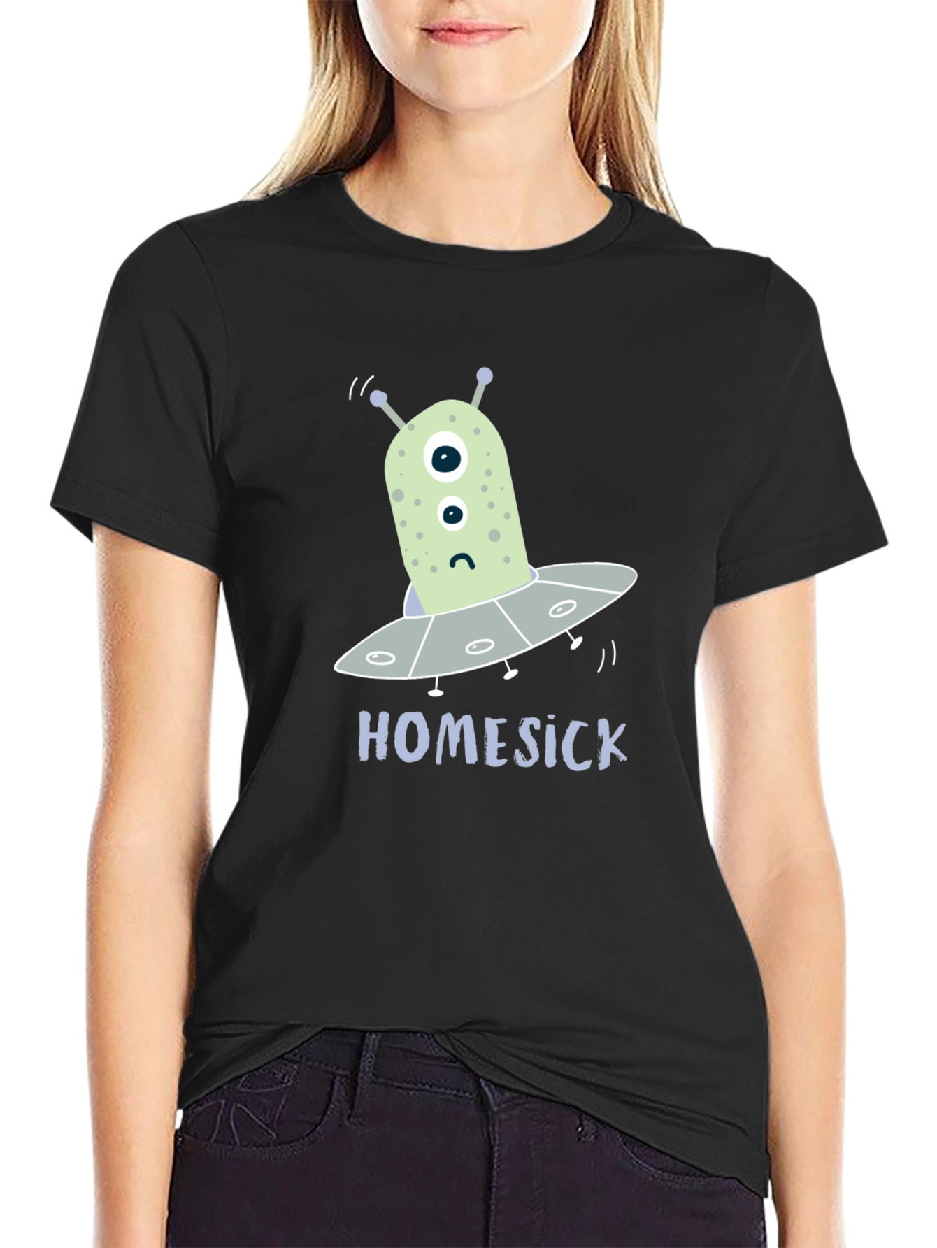 Black Homesick Alien T-Shirt - Funny Space Tee view 2