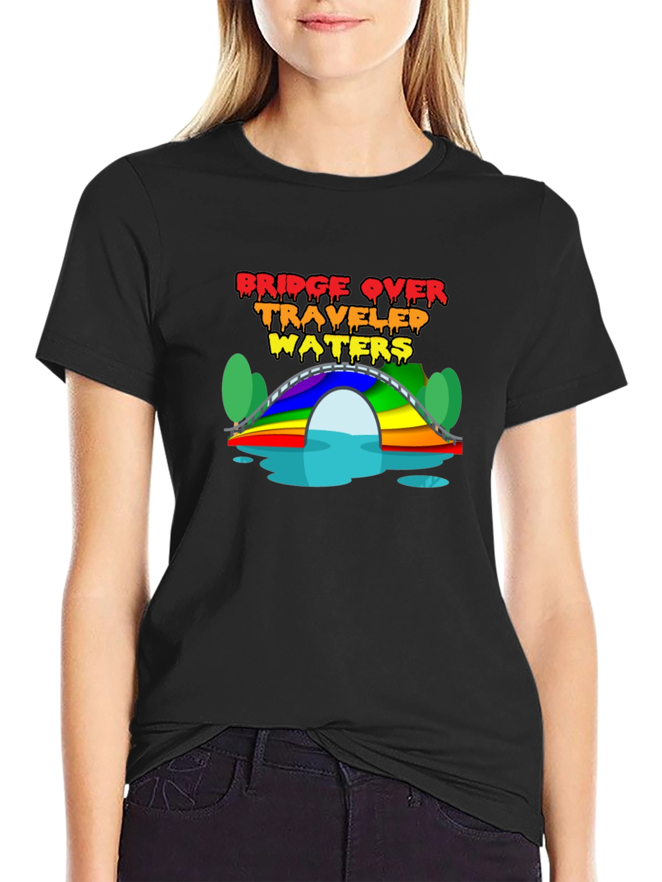 Black Bridge Over Traveled Waters T-Shirt view 2