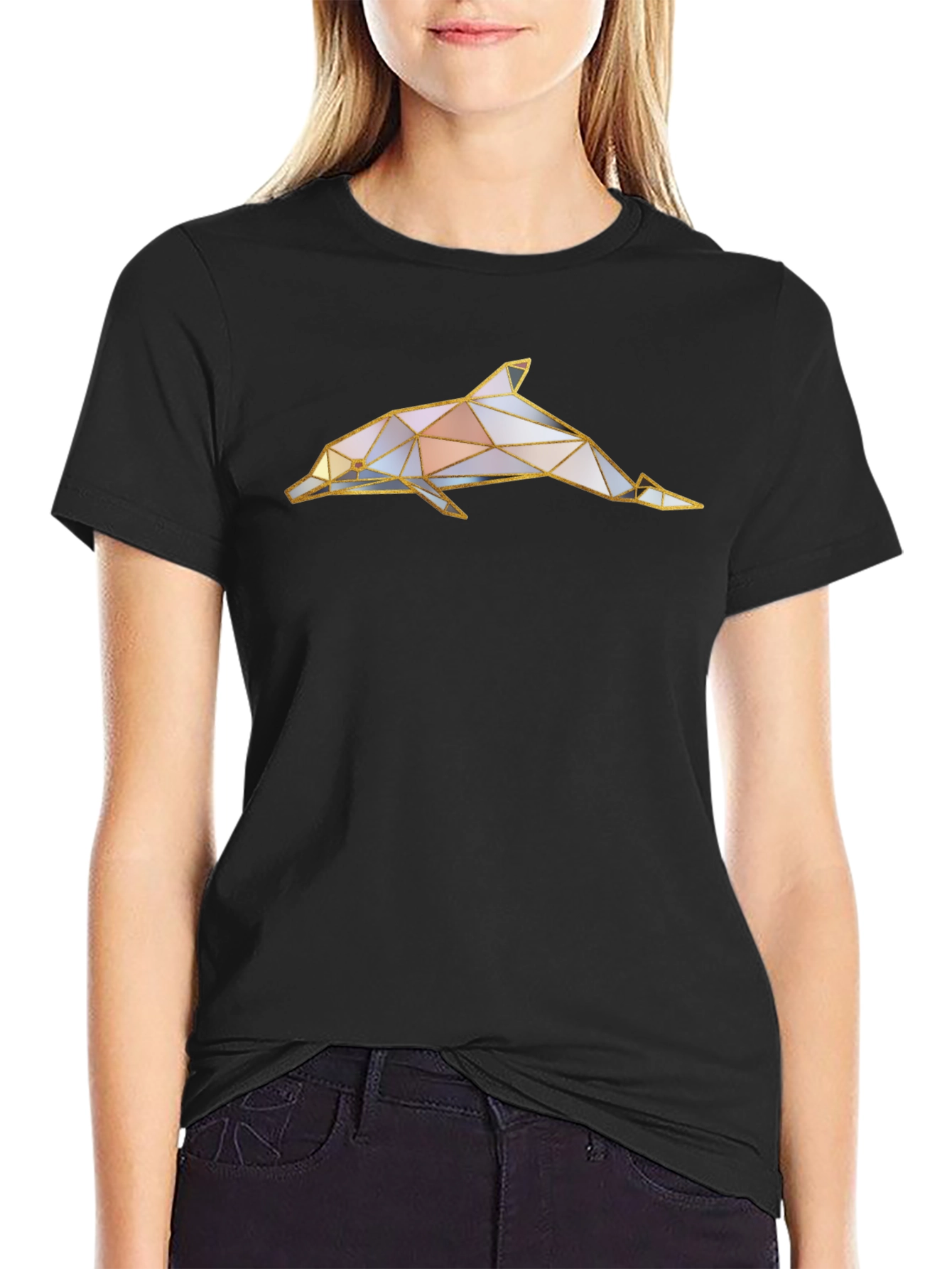 Black Geometric Dolphin Graphic Tee - Black view 2
