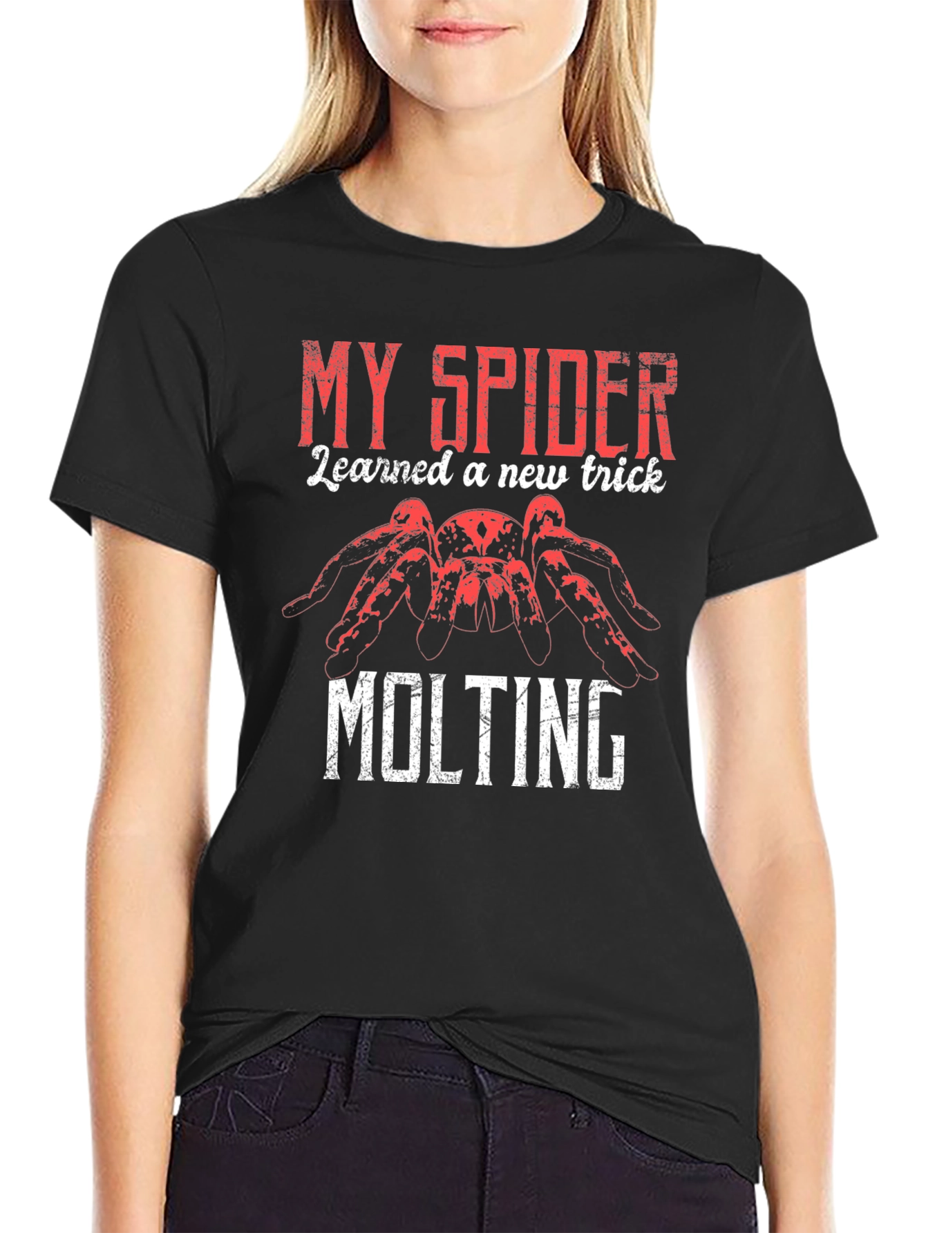 Black My Spider Learned a New Trick Molting Black T-Shirt view 2