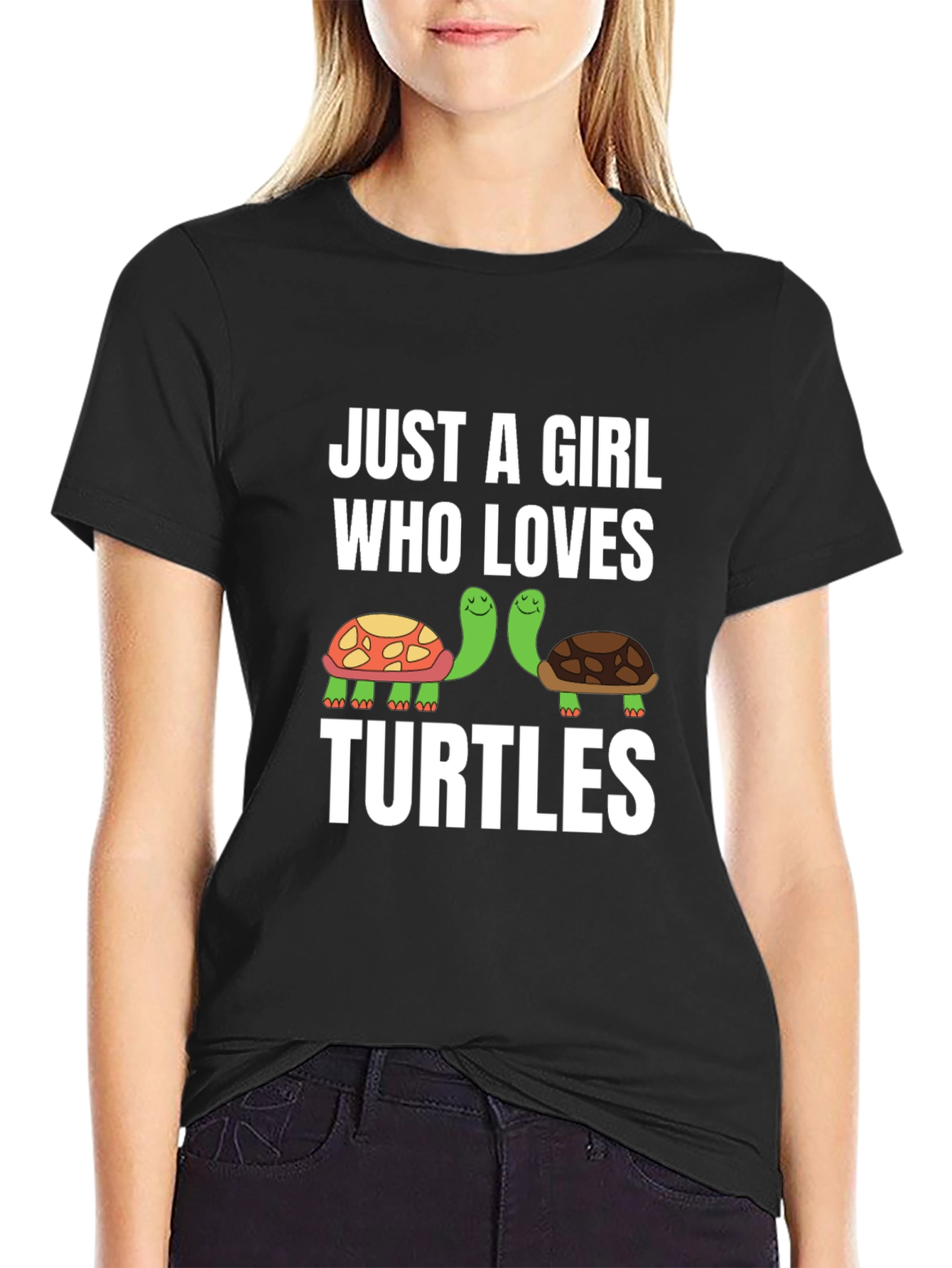 Black Just A Girl Who Loves Turtles Graphic Tee view 2
