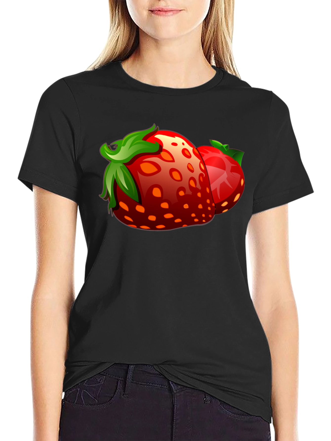 Black Strawberry Graphic Black T-Shirt view 2