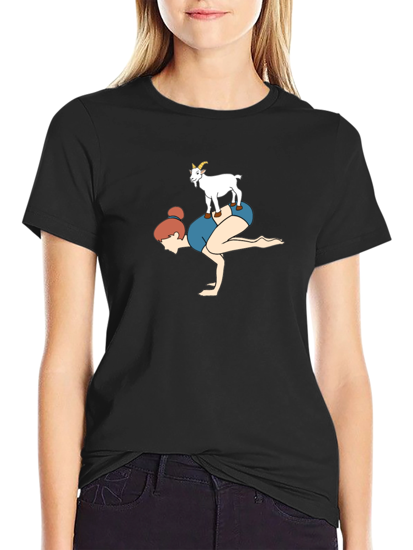 Black Yoga Goat Graphic Tee - Black Cotton view 2