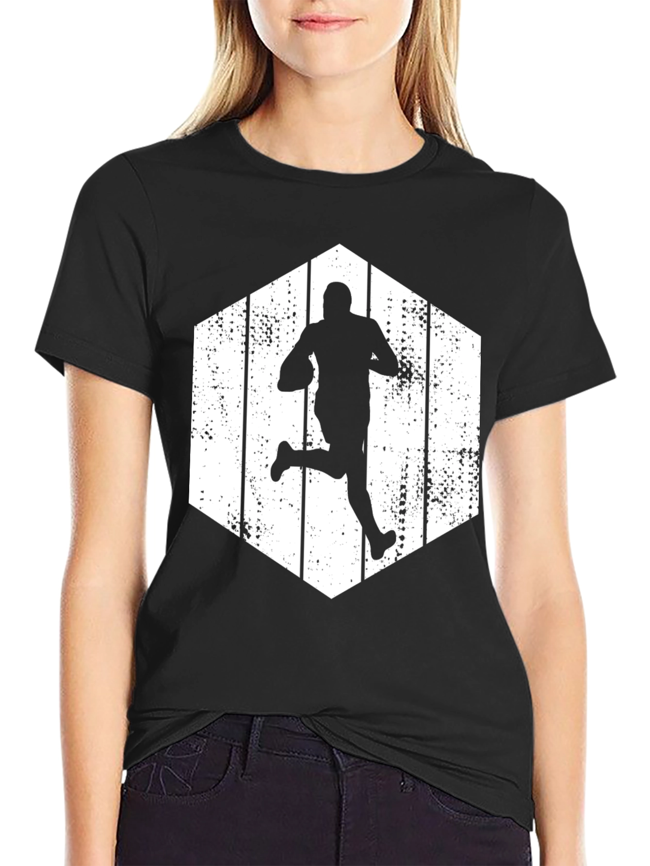 Black Football Player Silhouette T-Shirt view 2