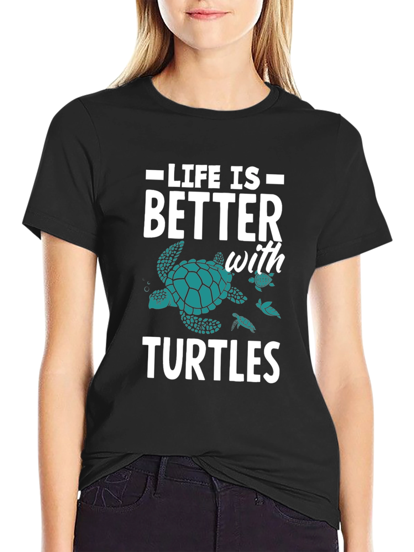 Black Life is Better with Turtles Graphic Tee view 2