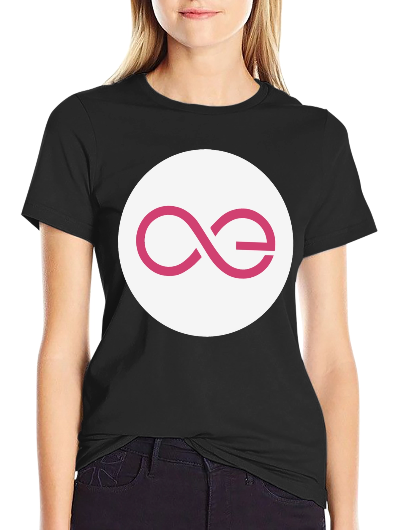 Black Black T-Shirt with Abstract Pink Logo Design view 2