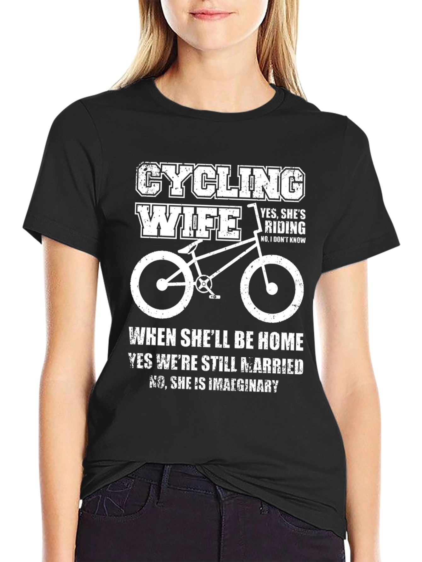 Black Cycling Wife Funny T-Shirt view 2