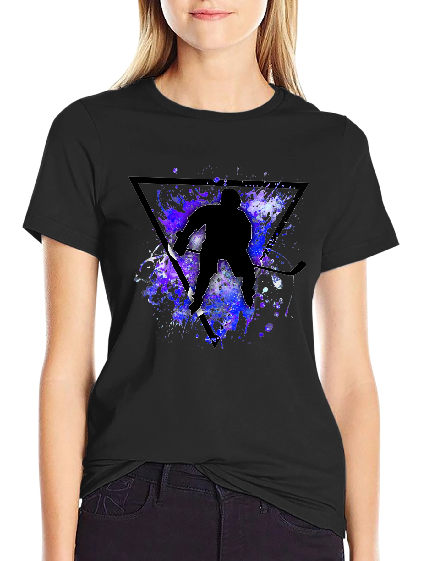 Black Hockey Player Silhouette T-Shirt - Black view 2
