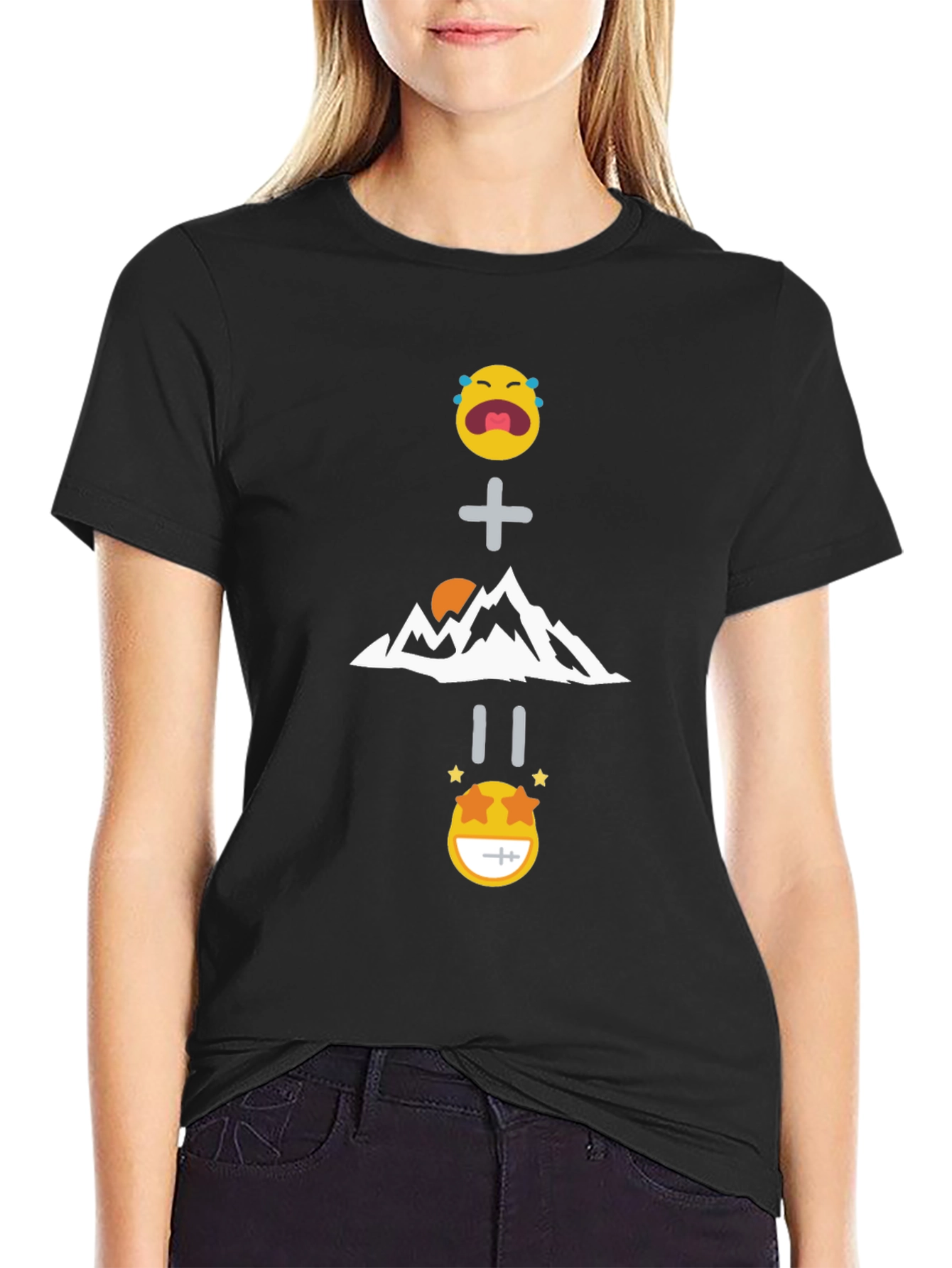 Black Funny Emoji Mountain Equation Black T-Shirt view 2