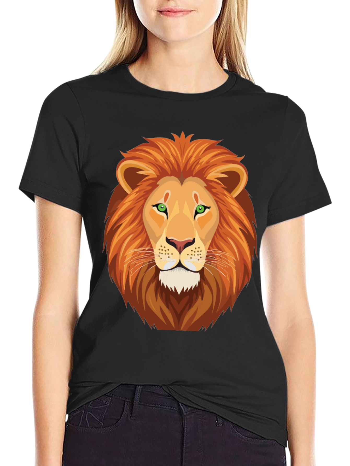 Black Lion Graphic Print Crew Neck T-Shirt view 2