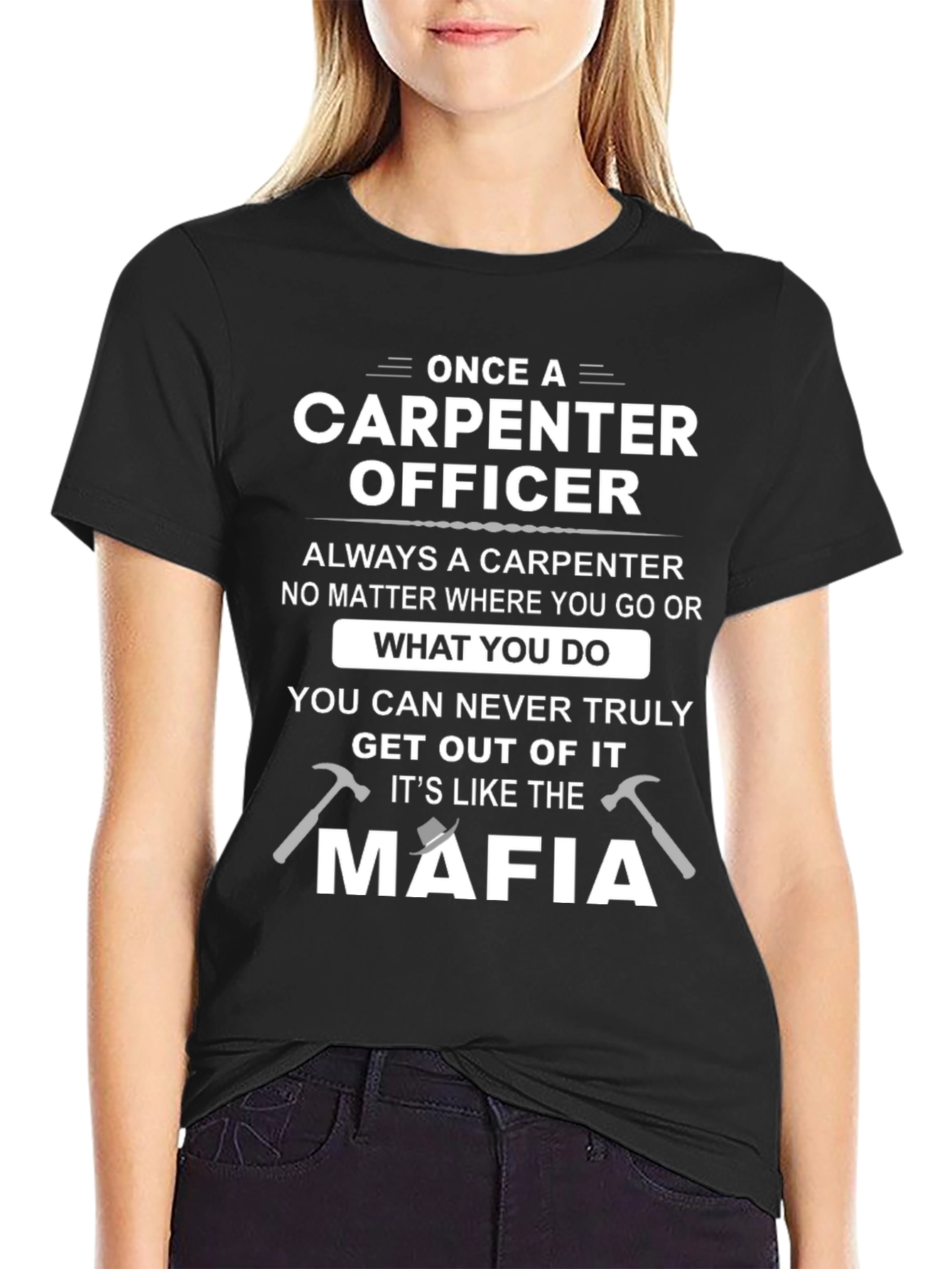 Black Carpenter Officer T-Shirt: Mafia Style Humor Tee view 2