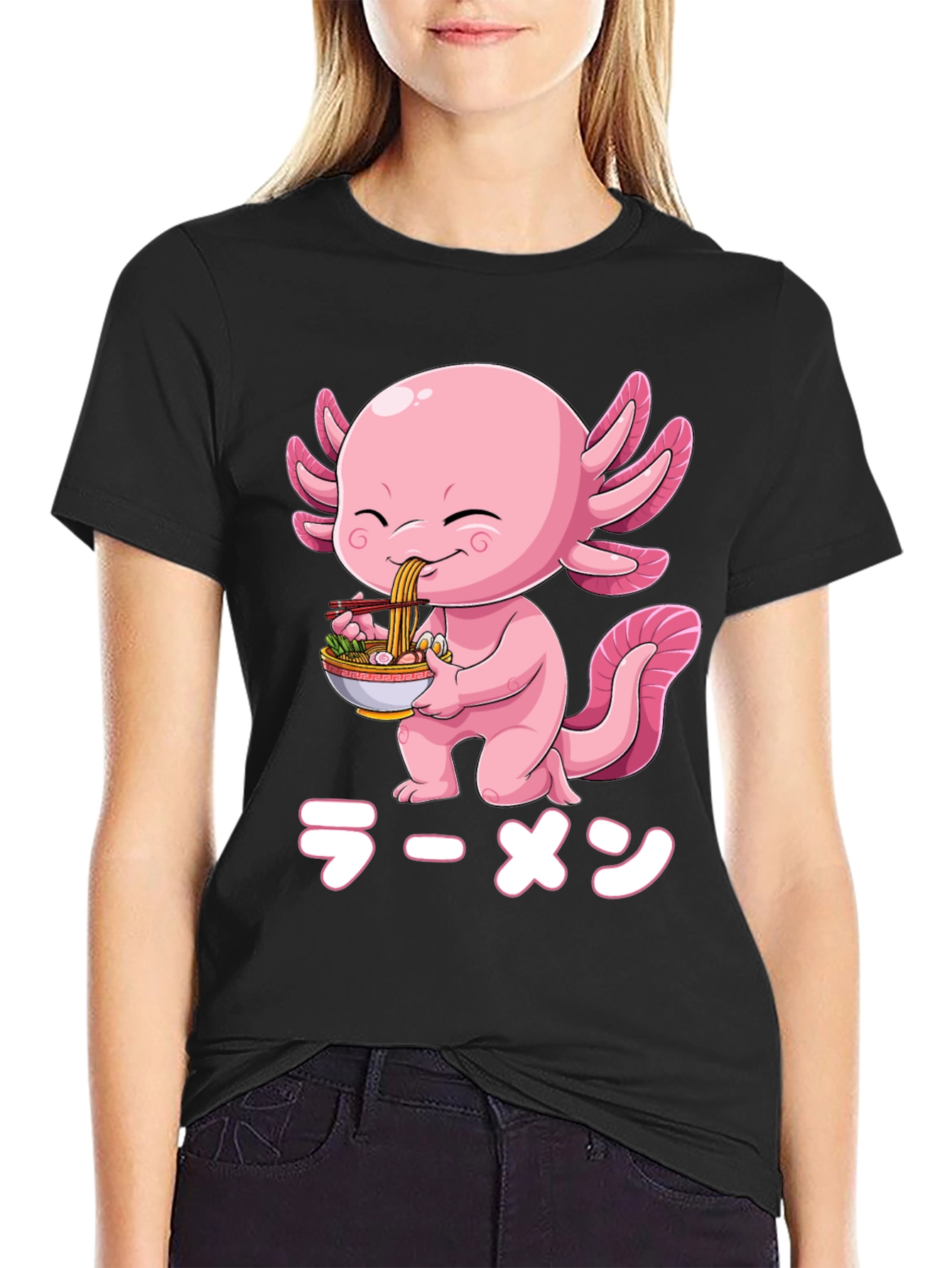 Black Axolotl Ramen T-Shirt - Cute Anime Graphic Tee view 2