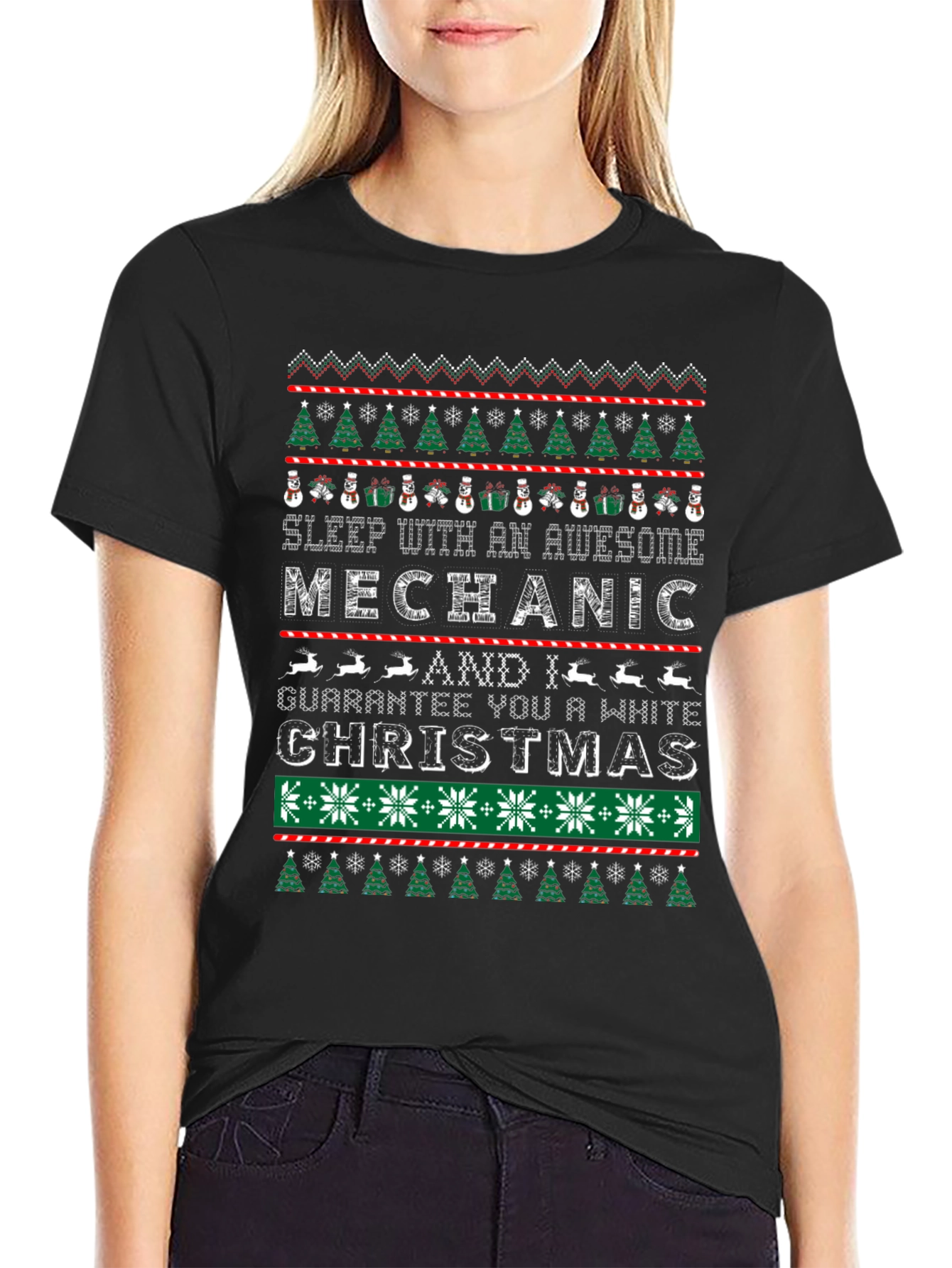 Black Mechanic Christmas Ugly Sweater Style T-Shirt view 2