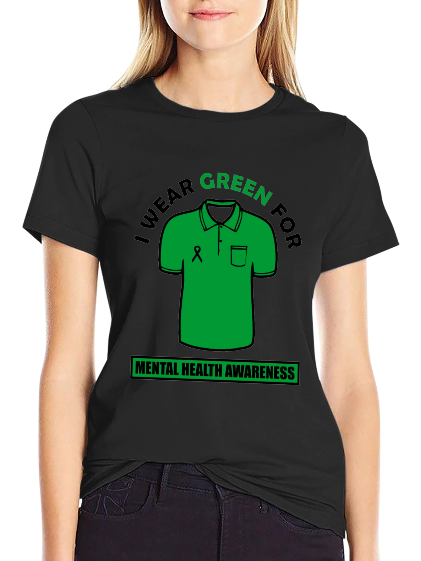 Black Green Mental Health Awareness T-Shirt view 2